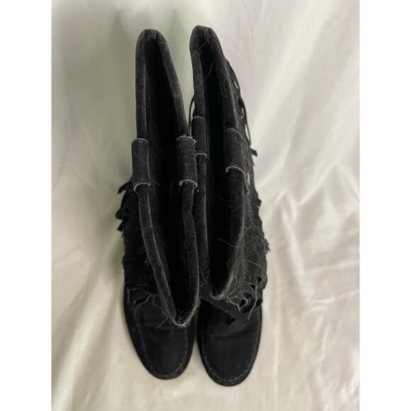 Rampage Fringe Suede Boots Women’s 8M Black Ram-Cammy BOHO Hippie Cosplay Rodeo - Picture 4 of 11
